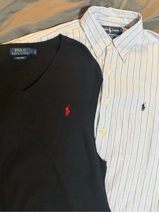 Polo Ralph Lauren Other - Lot Of 2 Polo Ralph Lauren Men’s Large Black Sweater Vest & Blue Button Shirt